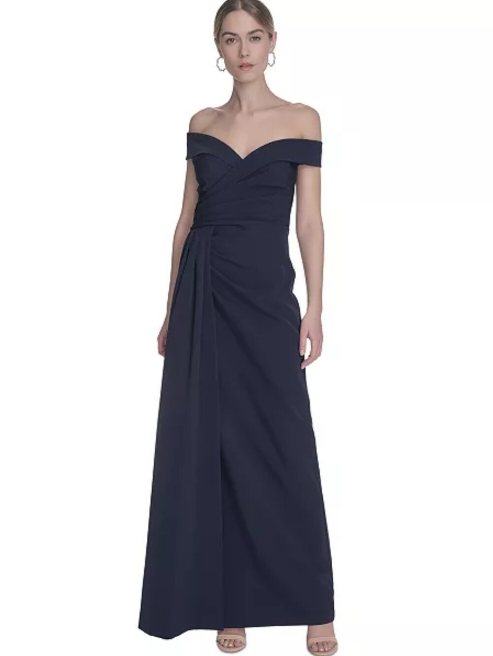 Eliza J NWT $228 Navy Off Shoulder Ruched Maxi Gown Plus Size 18 Statement Piece